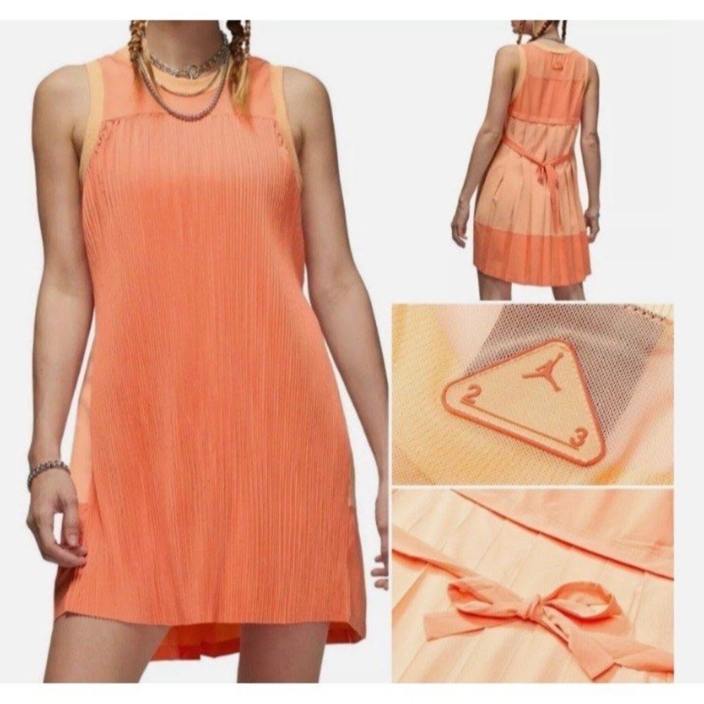 Jordan 23 Engineered Women's Pleated Mesh Mini Dress Orange Peach Sleeveless XS